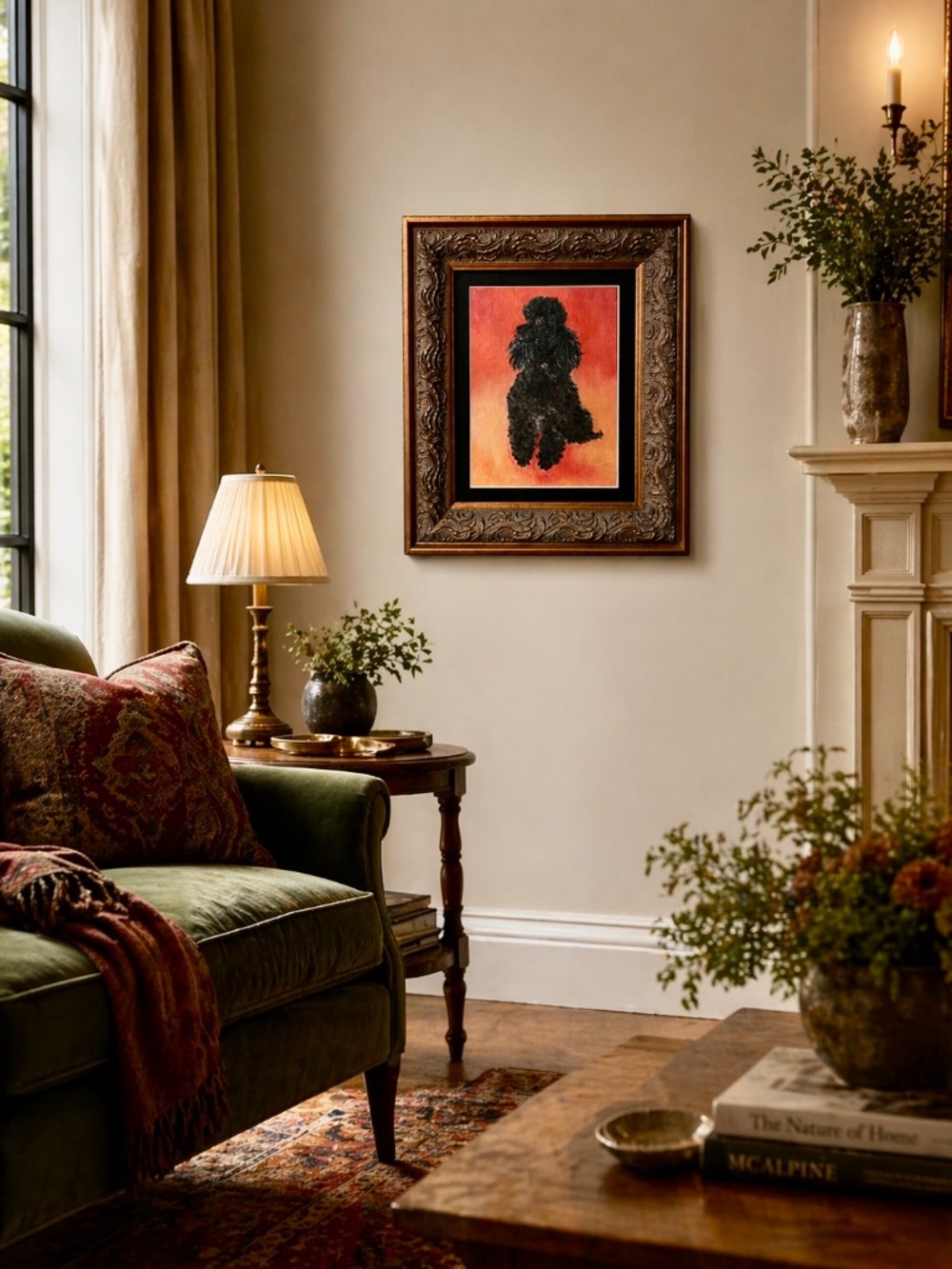 Mid-Century Modern Style Black Toy Poodle Painting on Board in Ornate Frame - Picture 2 of 5
